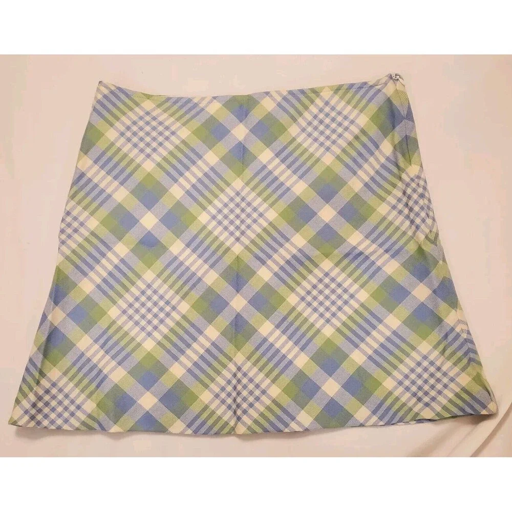 Vintage John Morrison Kiltmakers Baby Blue Plaid Mini Skirt Sz 12 Pure New Wool